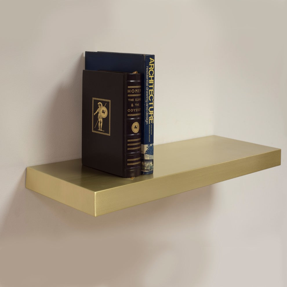 Floating Shelf-Brass, Seamless, Brushed Finish, 18" Width