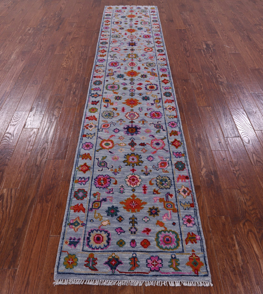2' 7" X 12' 1" Runner Turkish Oushak Hand-Knotted Wool Rug - Q15906