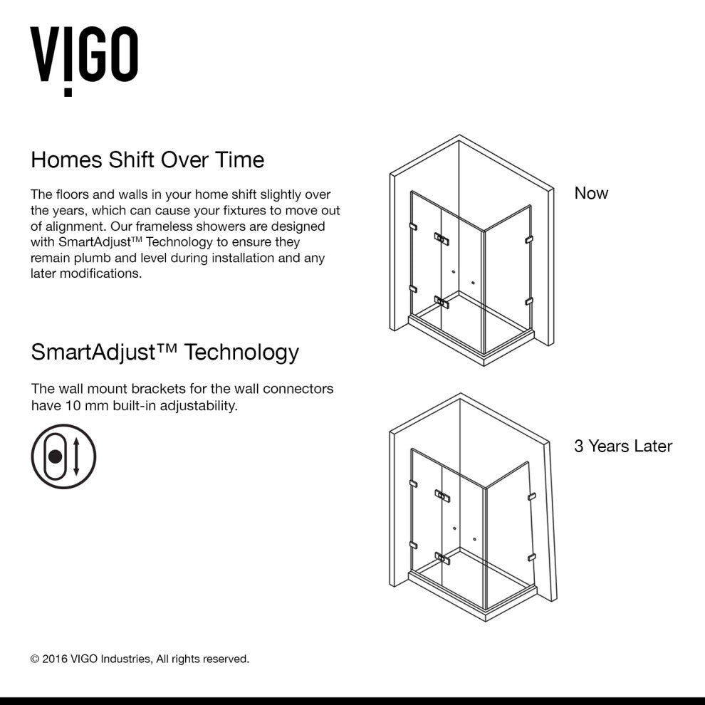 VIGO Monteray 34"D x 34"W x 73"H Frameless Hinged Shower Enclosure, Chrome, Without Base
