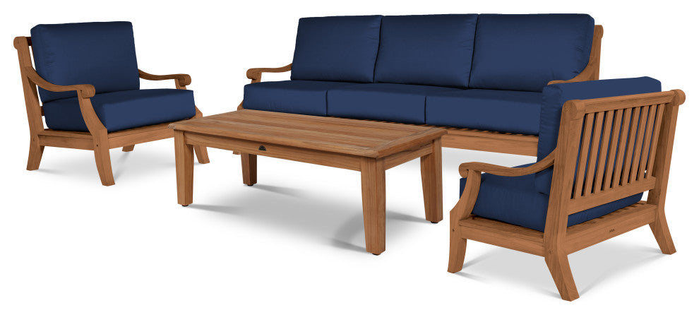 Sonoma 4-Piece Teak Outdoor Patio Deep Seating Set with Sunbrella Navy Cushions