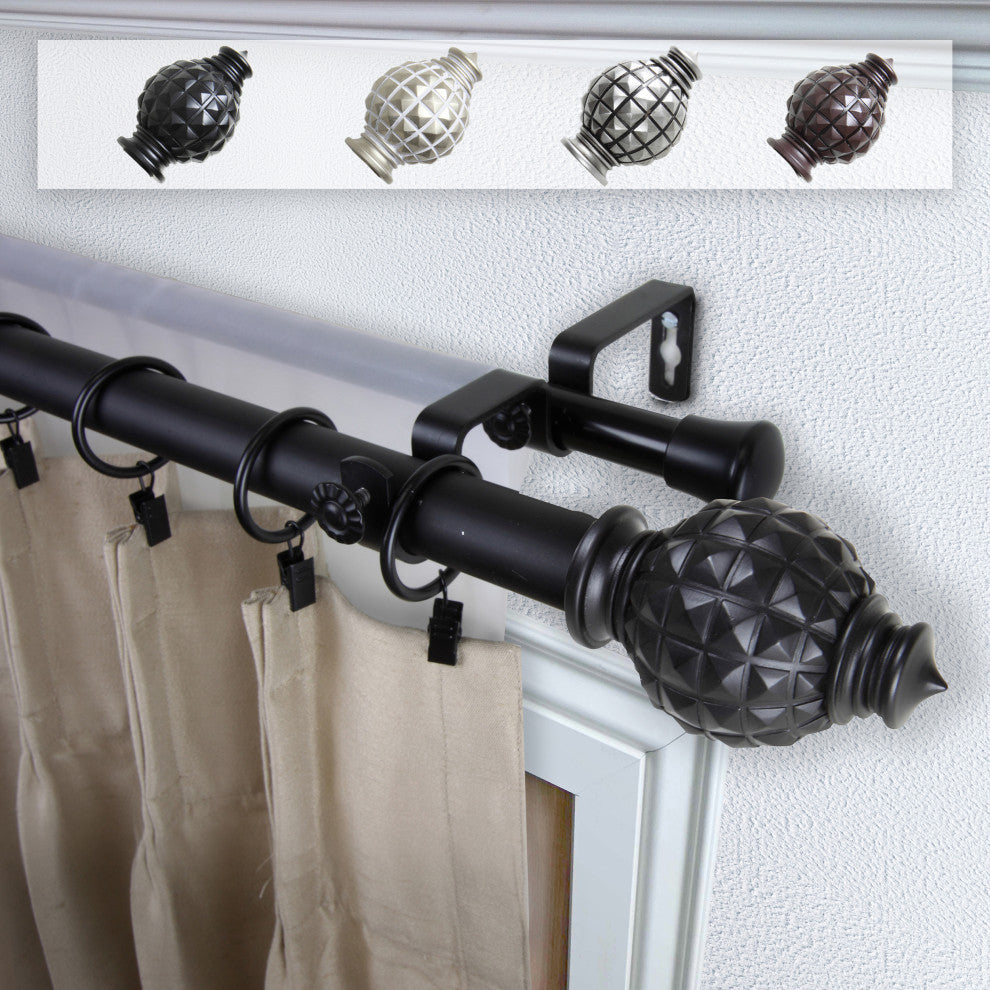 Nova 1" Double Curtain Rod, Black, 120-170"
