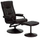 Multi-Position Recliner and Ottoman with Wrapped Base in Brown LeatherSoft