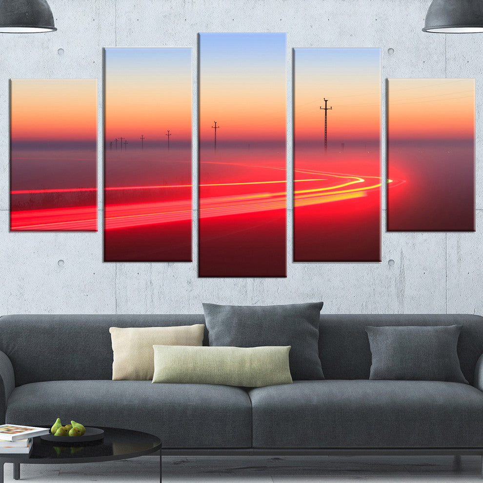 Barcelona Street Traffic Trail, Red, Extra Large Canvas Print, 60"x32", 5 Panels