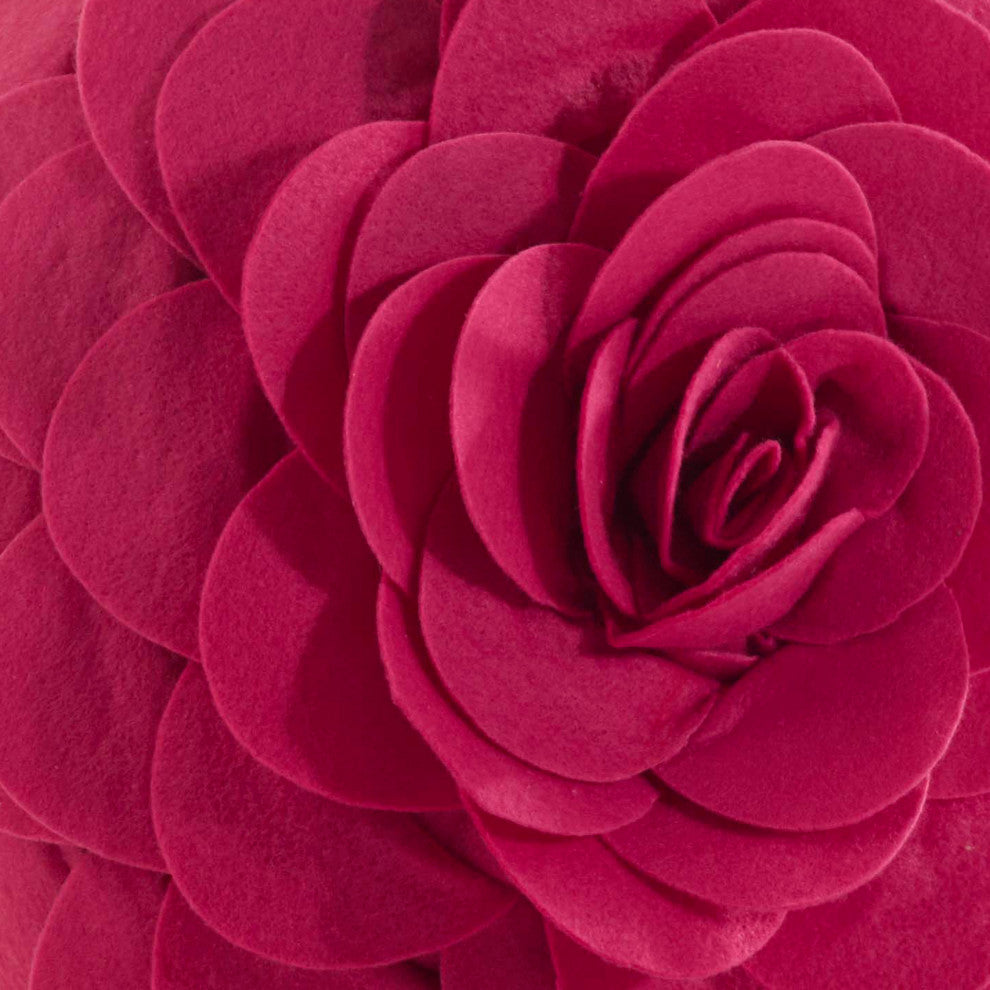 Round Felt Flower Decorative Pillow, Fuchsia, 13"x13"
