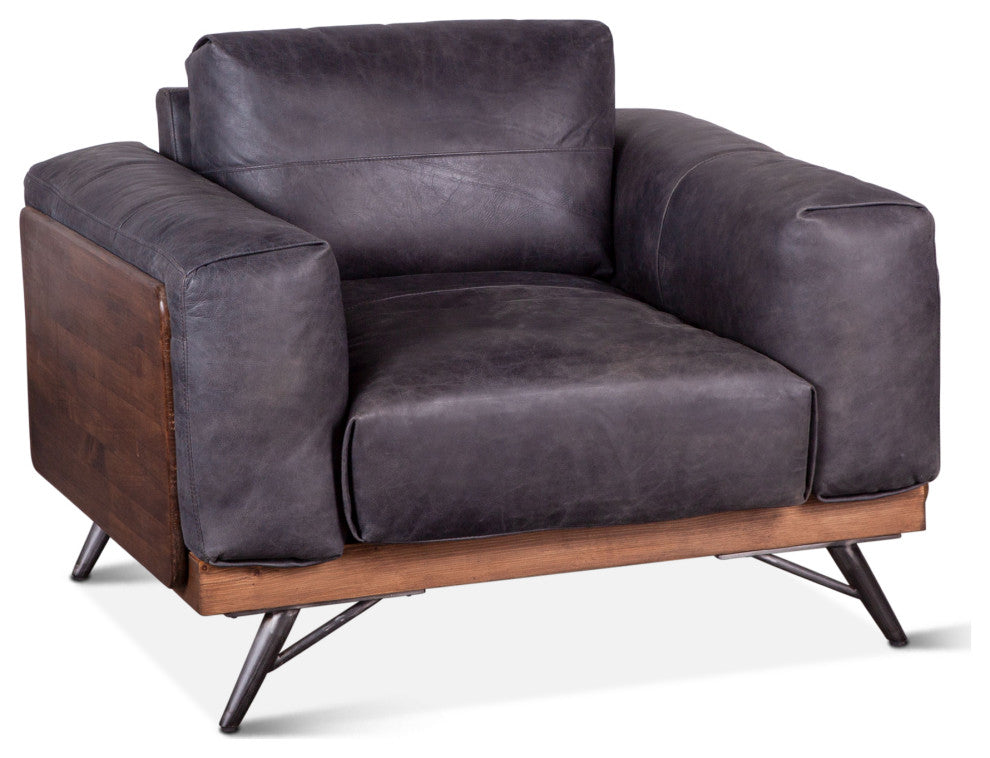Chiavari Mid Century Antique Ebony Leather Arm Chair