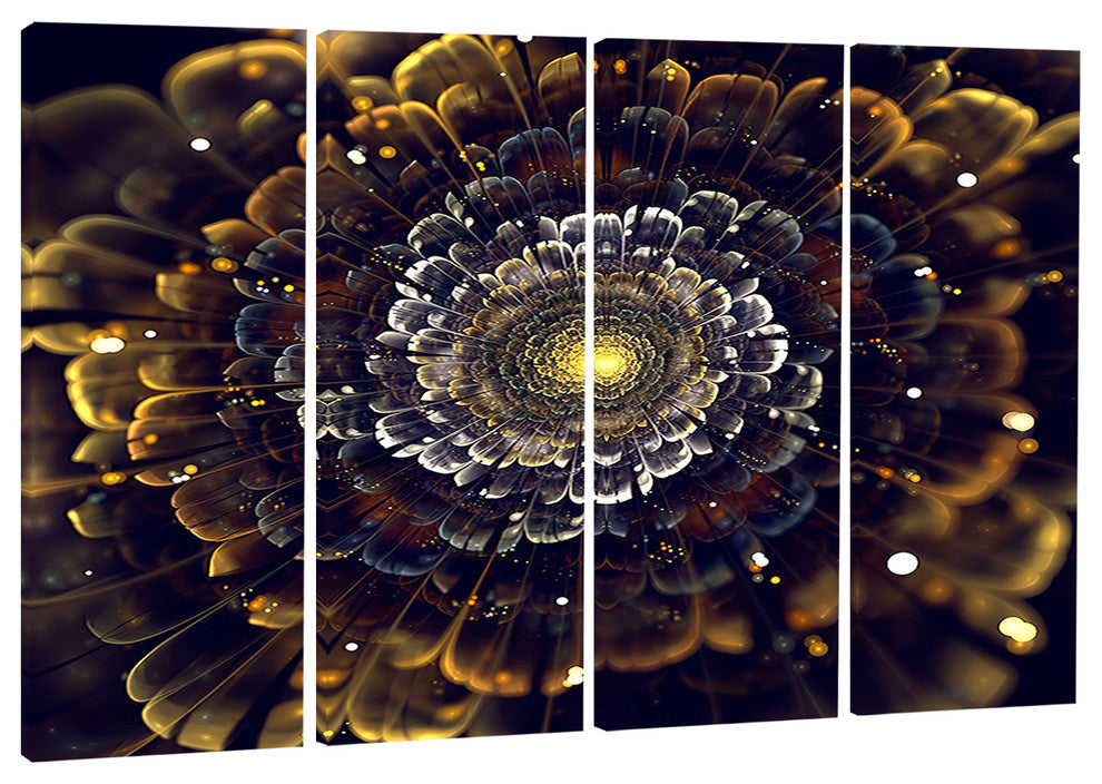 "Yellow Fractal Flowers With Violet" Digital Canvas Print, 4 Panels, 48"x28"