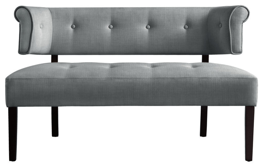 48" Light Gray And Brown Upholstered Linen Bench