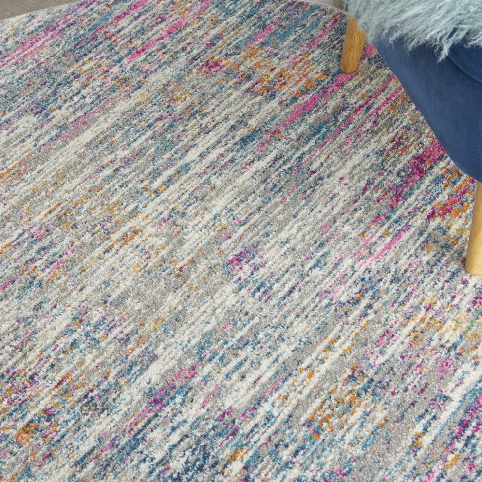 5' Pink And Ivory Round Abstract Power Loom Area Rug