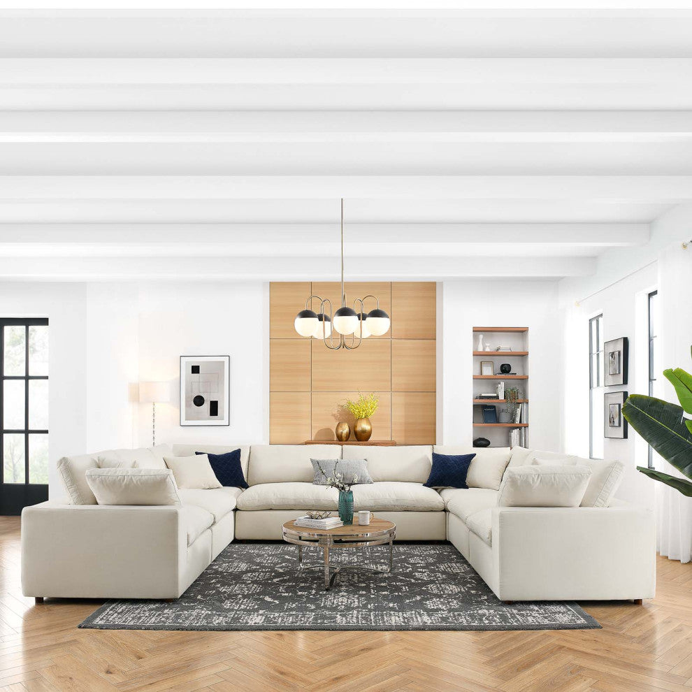 Modular Sectional Deep Sofa Set, Beige, Fabric, Modern, Lounge Cafe Hospitality