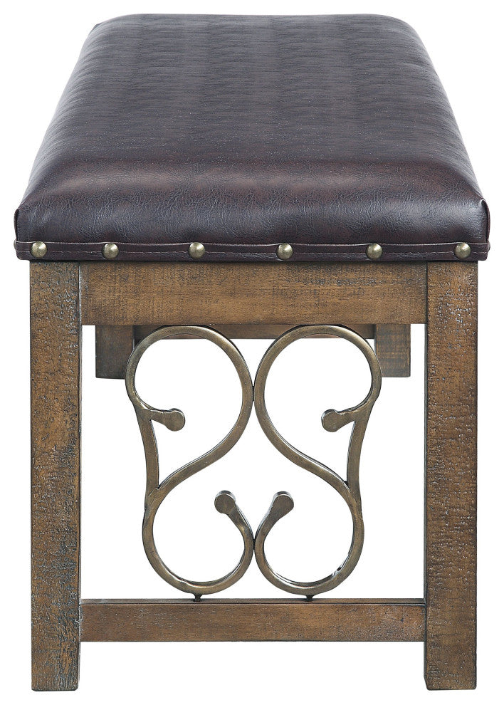 ACME Raphaela Bench, Black PU and Weathered Cherry Finish