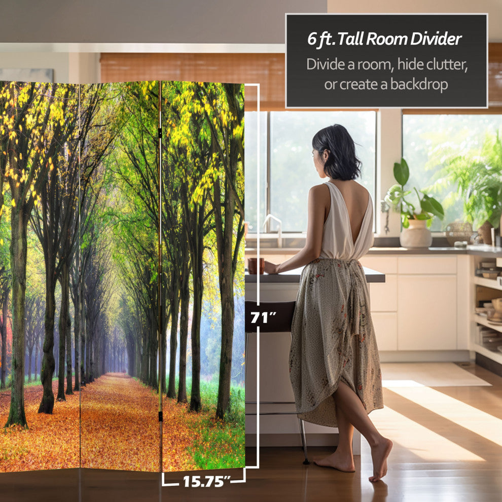 6' Tall Double Sided Autumn Footpath Canvas Room Divider