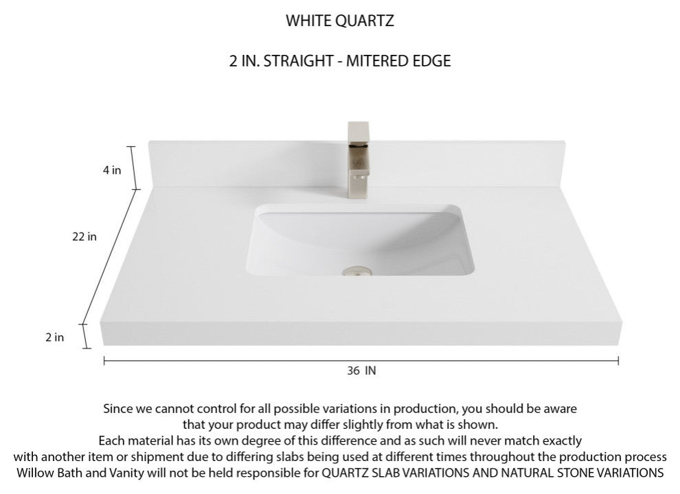 Santa Monica 36 Center Sink Bath Vanity in Whitewashed Teak 2" White Quartz