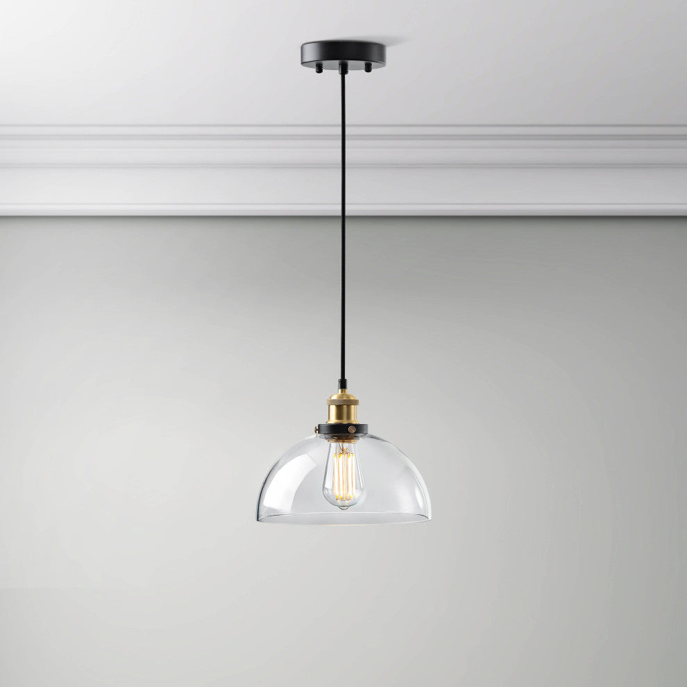 Bonnie 1 Light Antique Gold and Black Clear Glass Bowl Shade Pendant