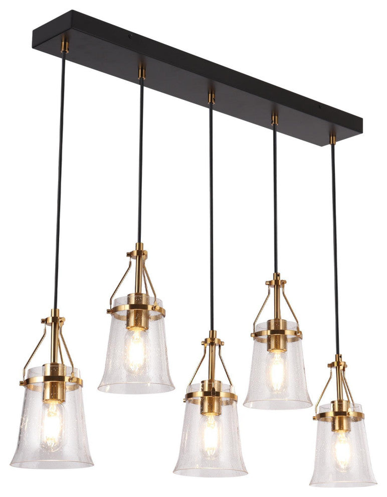 LNC 5-Light Black and Polished Gold Modern Linear Large Kitchen Island Light