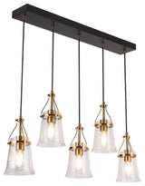 LNC 5-Light Black and Polished Gold Modern Linear Large Kitchen Island Light