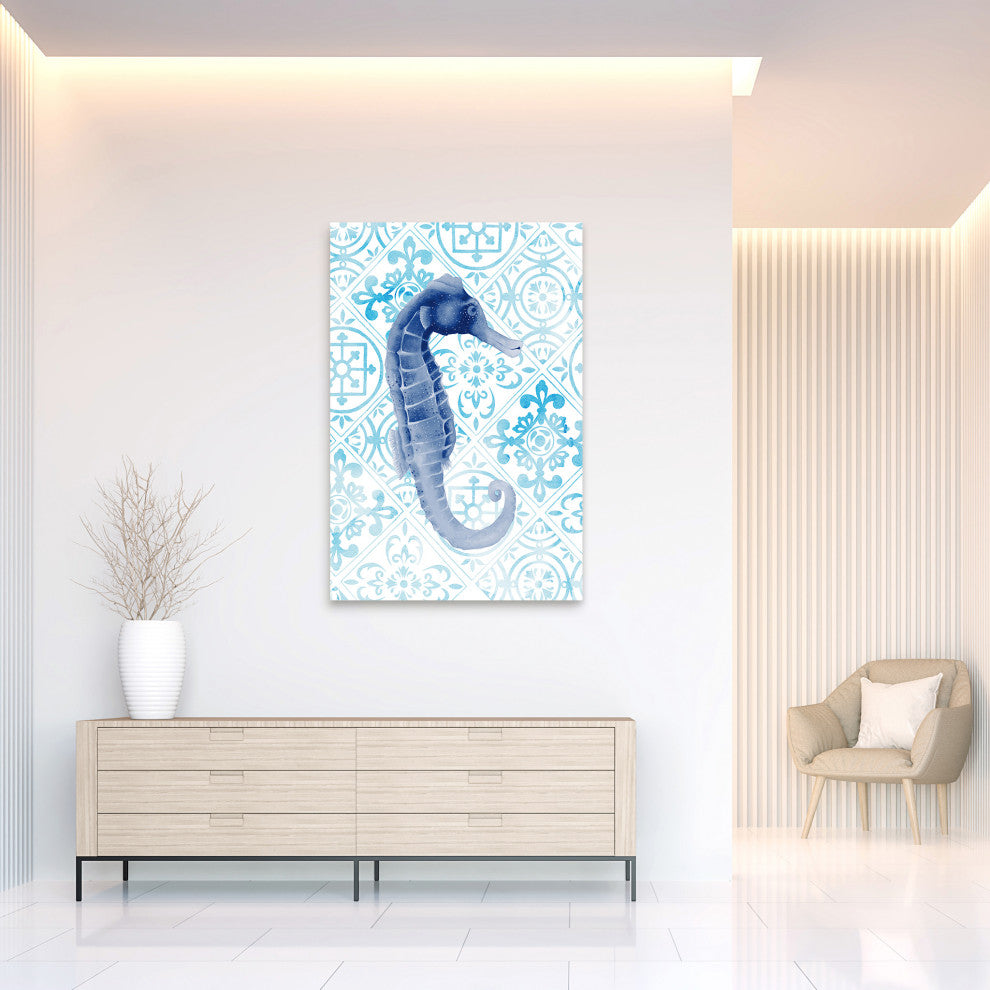 Sea Horse Glass Wall Art Frameless Free Floating Tempered Glass Print Set of 2