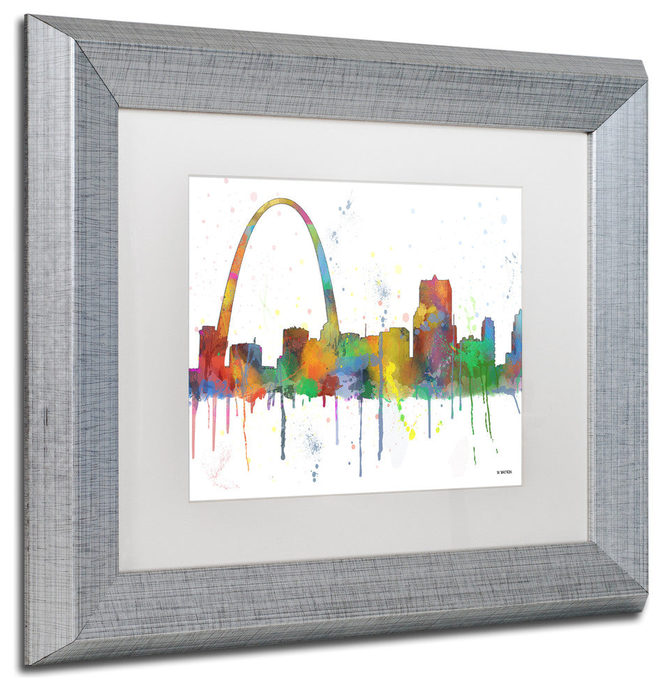 Watson 'Gateway Arch St Louis Skyline' Art, Silver Frame, 11"x14", White Matte