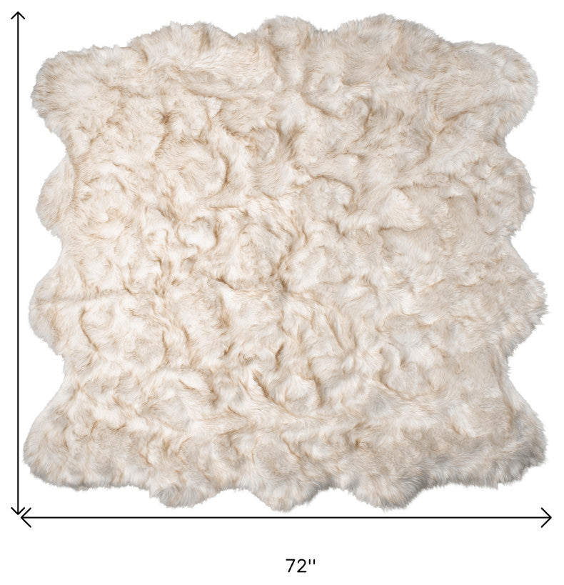 6' X 6' Ombre Tan Faux Fur Washable Non Skid Area Rug