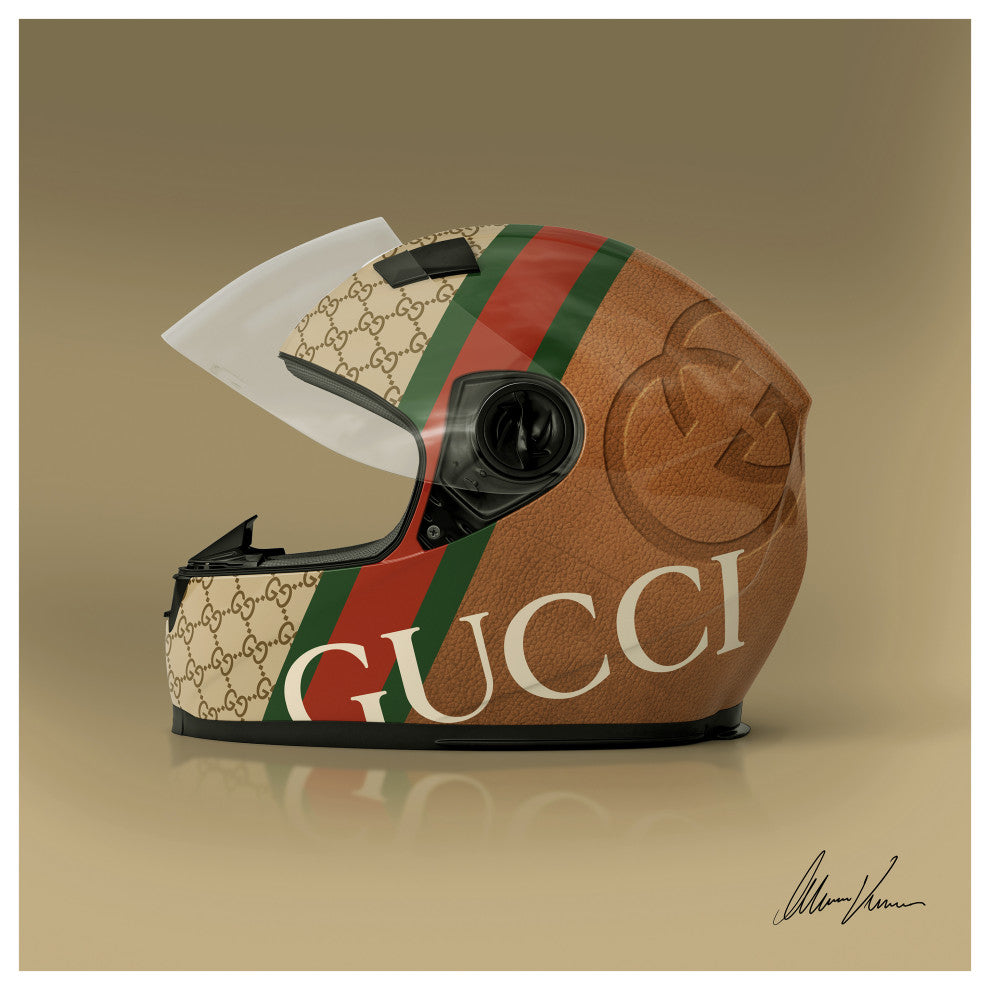 "Gucci Fabulous Helmet" Frameless Floating Tempered Glass Panel Graphic Wall Art