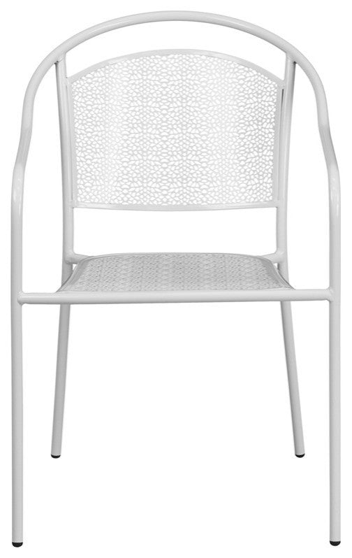 White Indoor-Outdoor Steel Patio Arm Chair With Round Back