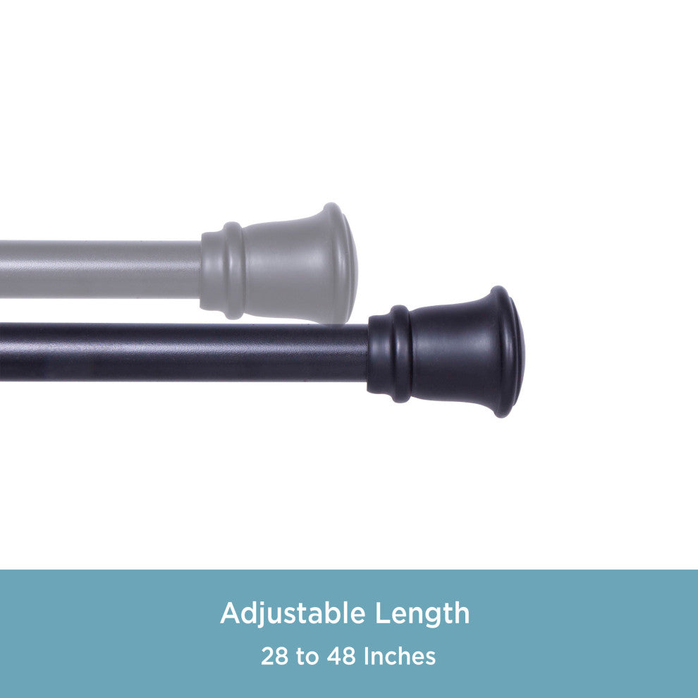 Kenney Trumpet 5/8 Decorative Curtain Rod & Holdback Set, Black, 28-48