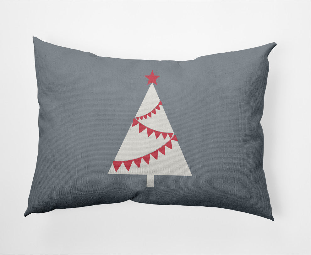 Garland Tree Decorative Throw Pillow, Mid Gray, 14"x20"