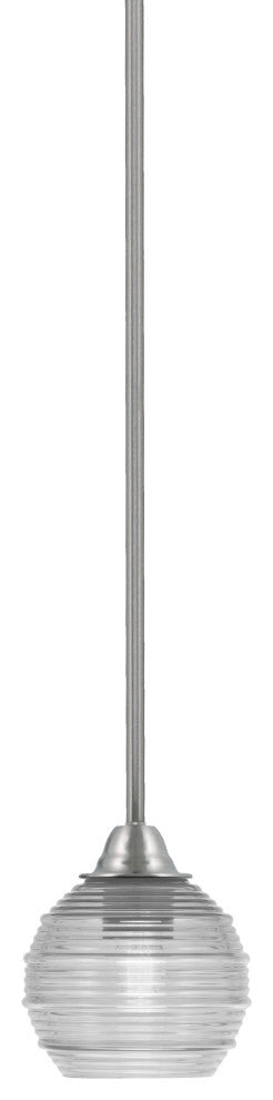 Paramount 1-Light Mini Pendant, Brushed Nickel, 6" Clear Ribbed Glass