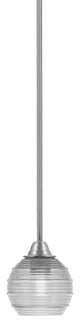 Paramount 1-Light Mini Pendant, Brushed Nickel, 6" Clear Ribbed Glass