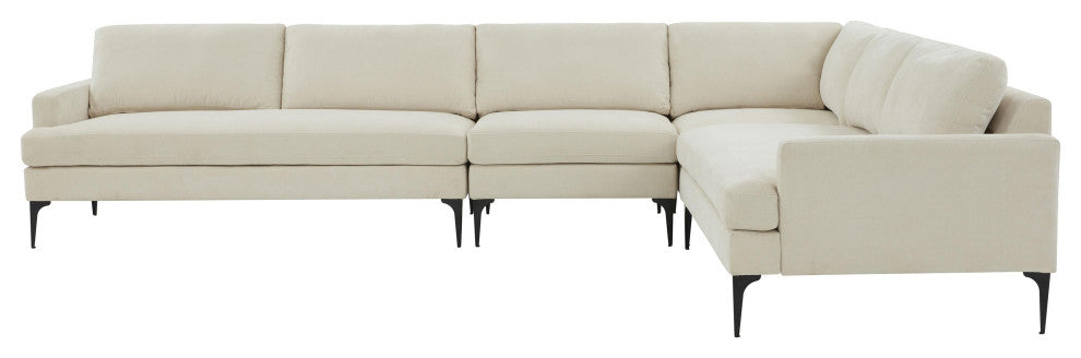 Serena Cream Velvet Large L-Sectional With Black Legs