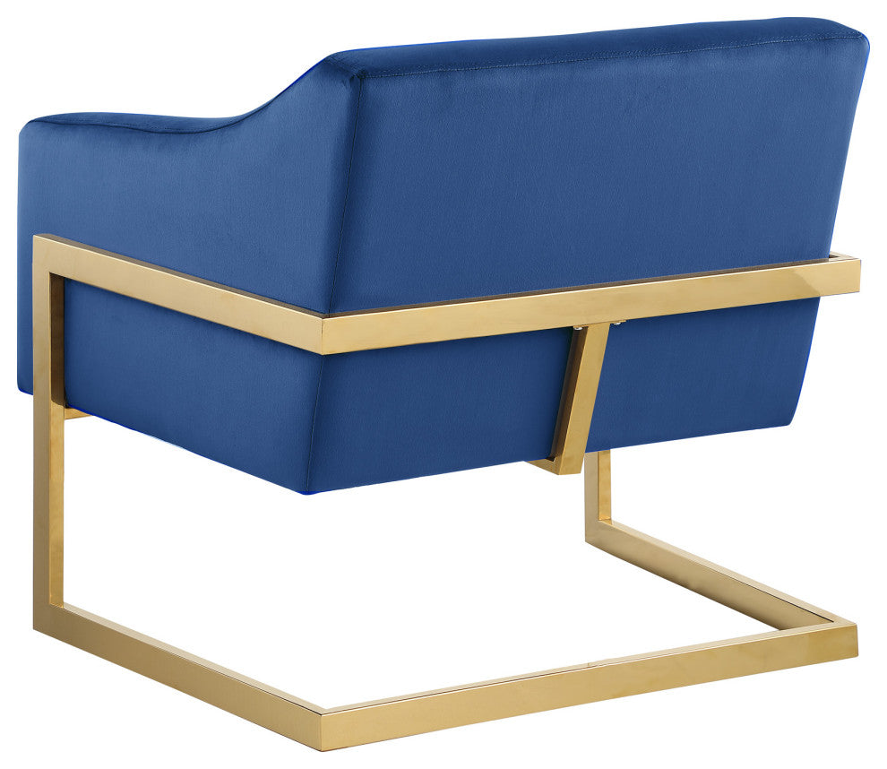 Modern Velvet Club Chair with Gold Legs, Navy Blue