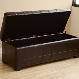 Adelaide Dark Brown Leather Storage Bench Ottoman With Dimples