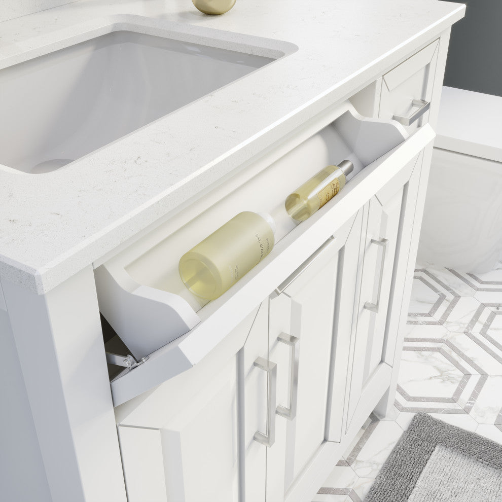 Terrence 36" Vanity with Power Bar and Drawer Organizer, White