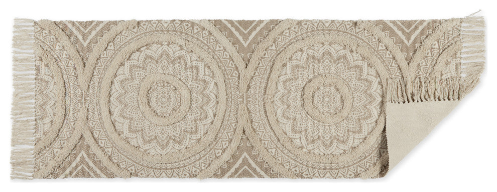 Stone Printed Natural Hand-Loomed Shag Rug Runner 2Ft 3Inx6Ft