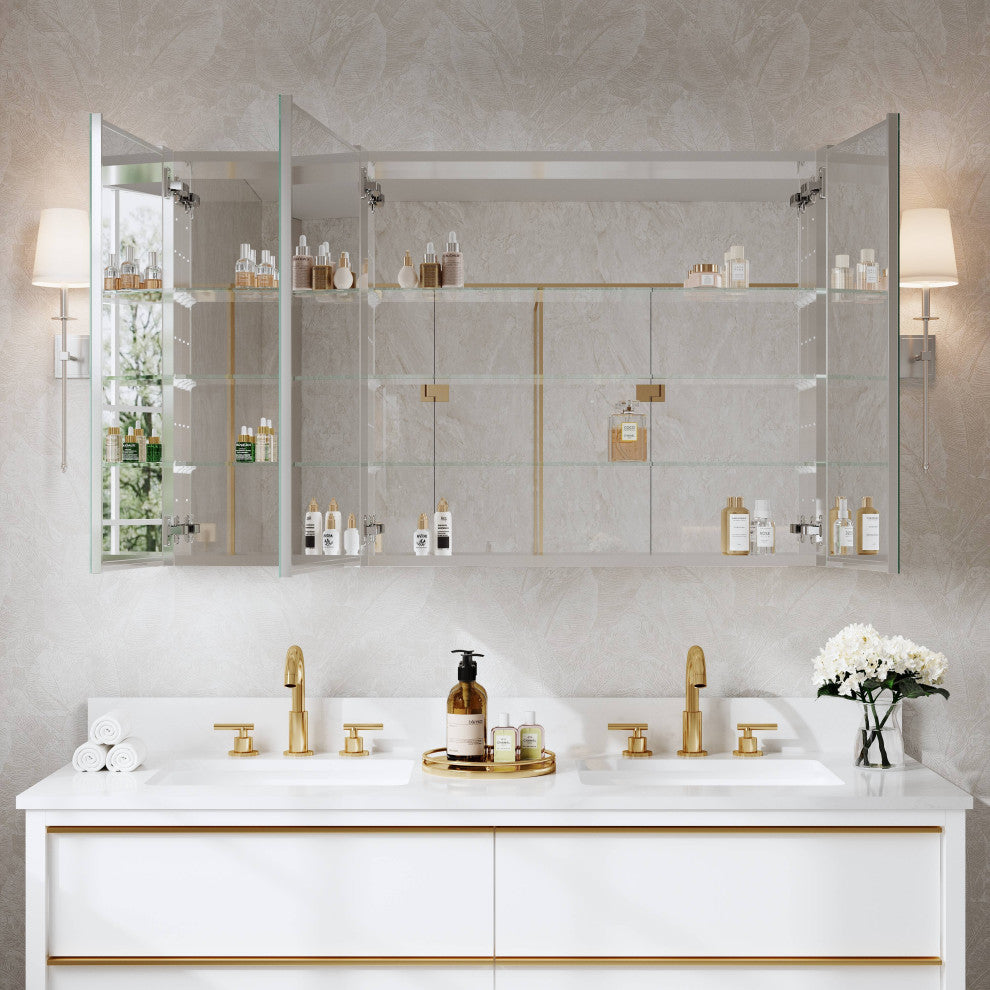 Recessed/Surface Mount Bathroom Medicine Cabinet, Soft-Close Blum Hinges, 48"x30", Triple Swing