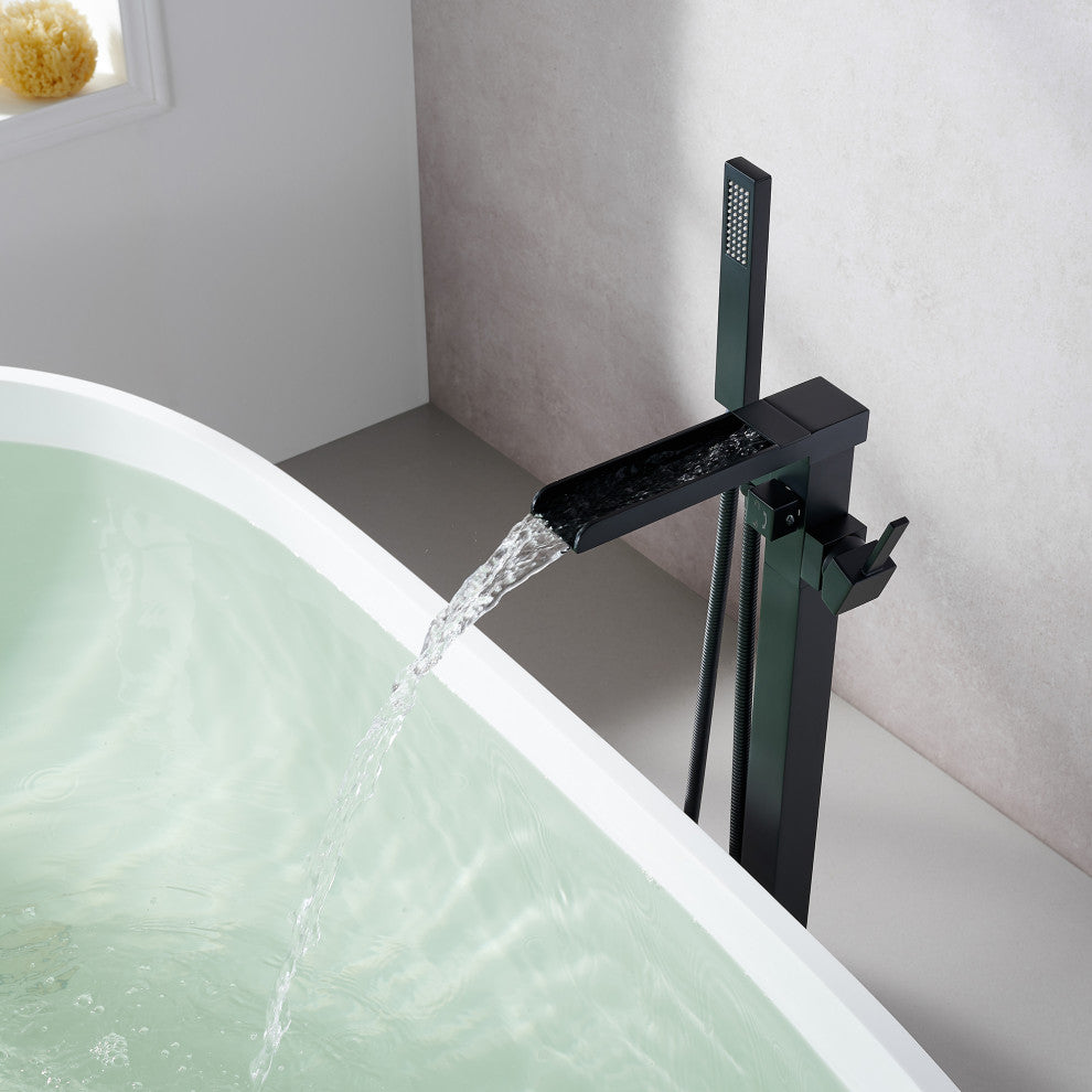 Camino Single Lever Handle Freestanding Floor Mounted Tub Filler, Matte Black