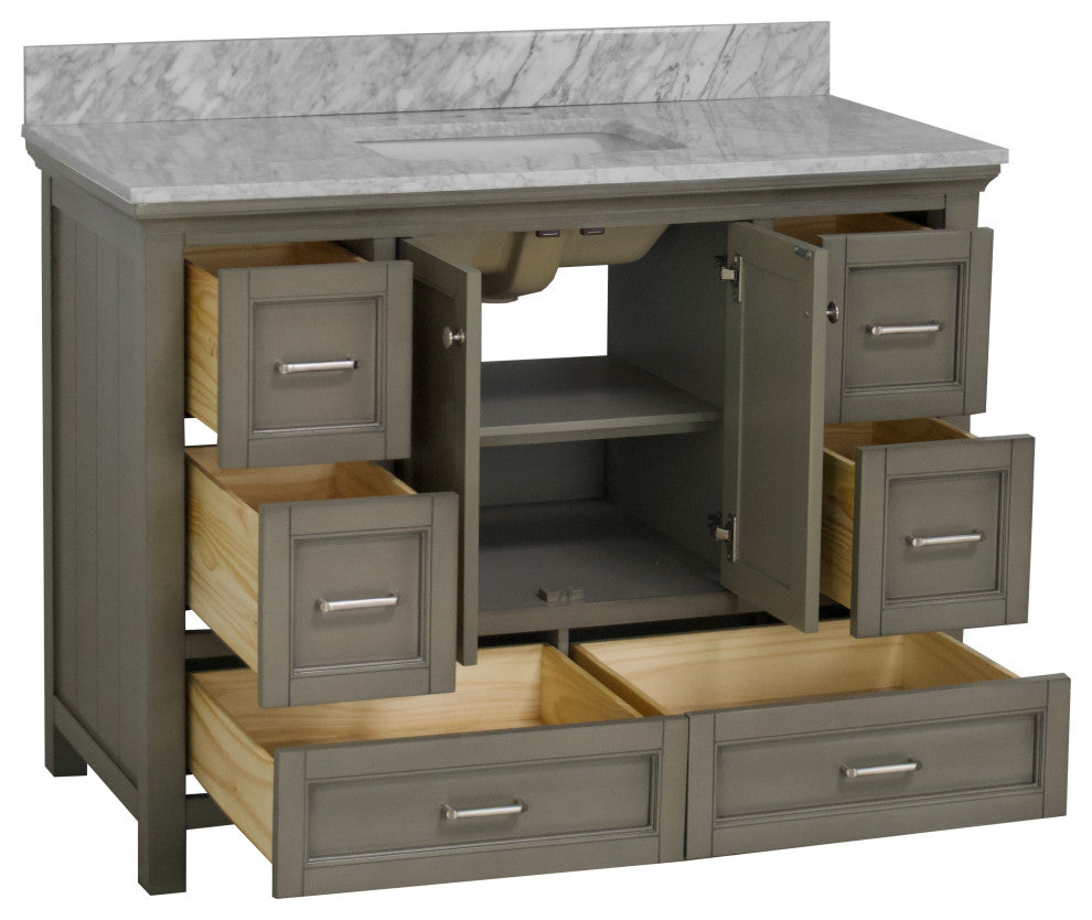 Paige 48" Bathroom Vanity, Weathered Gray, Carrara Marble