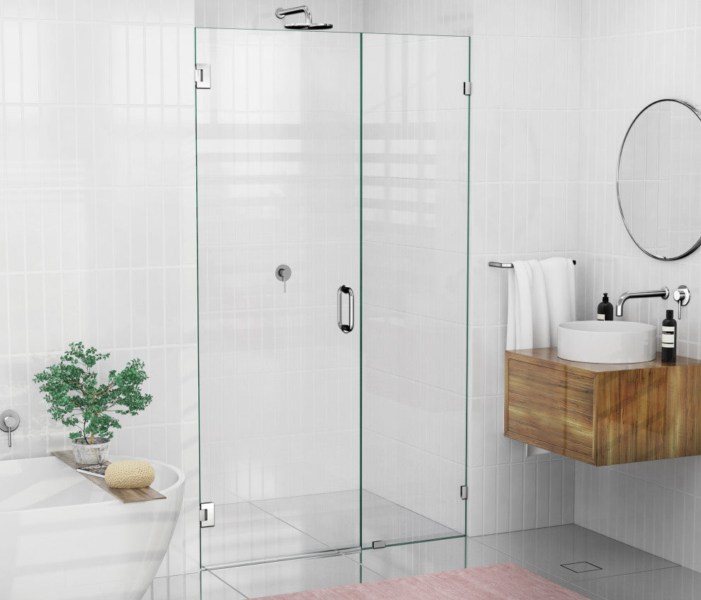 78"x49" Frameless Hinged Shower Door, Wall Hinge Door Style, Chrome