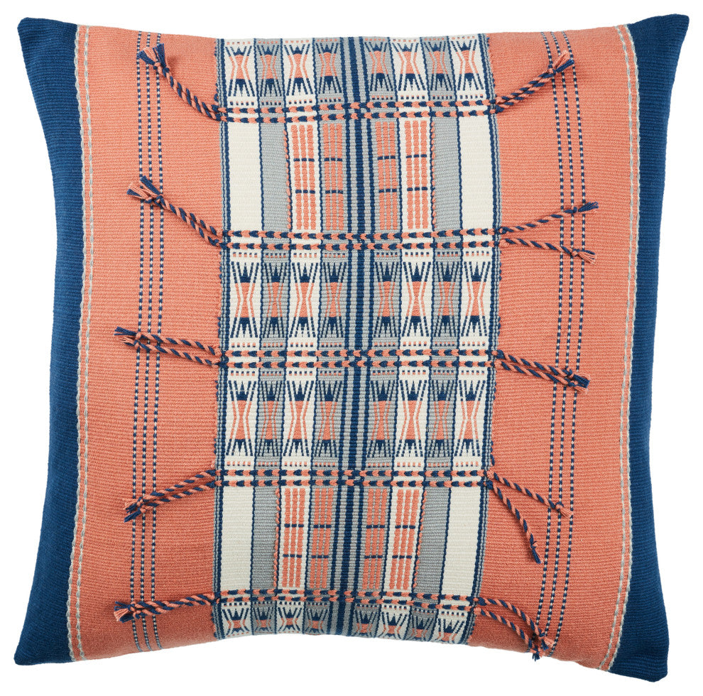 Jaipur Living Japfu Tribal Coral/Navy Poly Fill Pillow 18" Square
