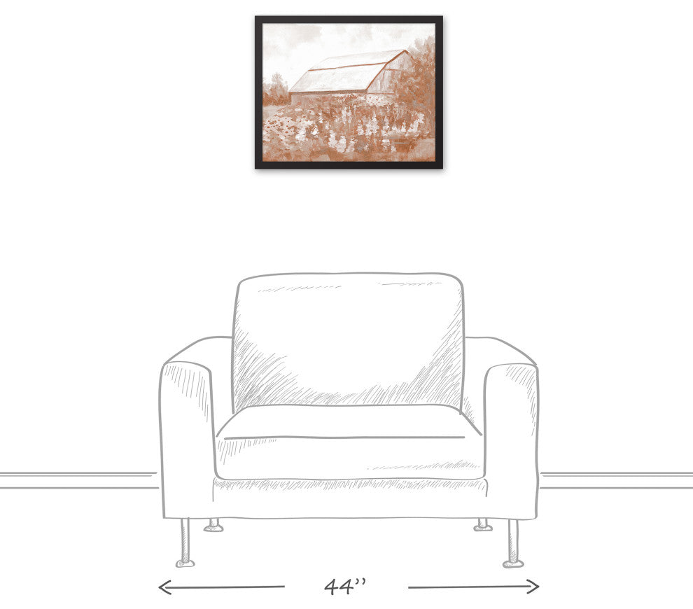 Barn Peachy Flower Field Framed Canvas 16x20 Black Framed Canvas