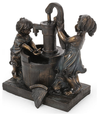 Rayle Outdoor Children at Water Pump Fountain, Dark Brown