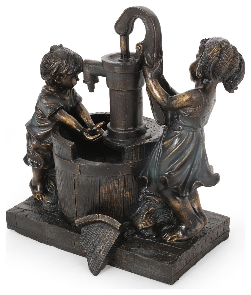 Rayle Outdoor Children at Water Pump Fountain, Dark Brown