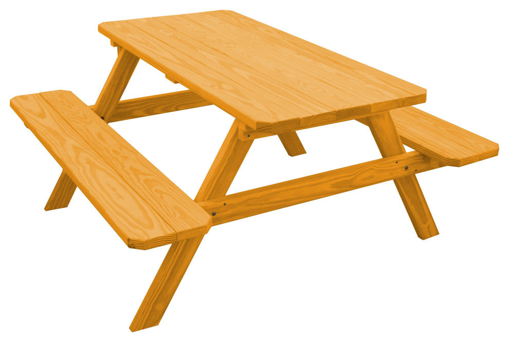 Pine Picnic Table with Attached Benches, Natural Stain, 5 Foot