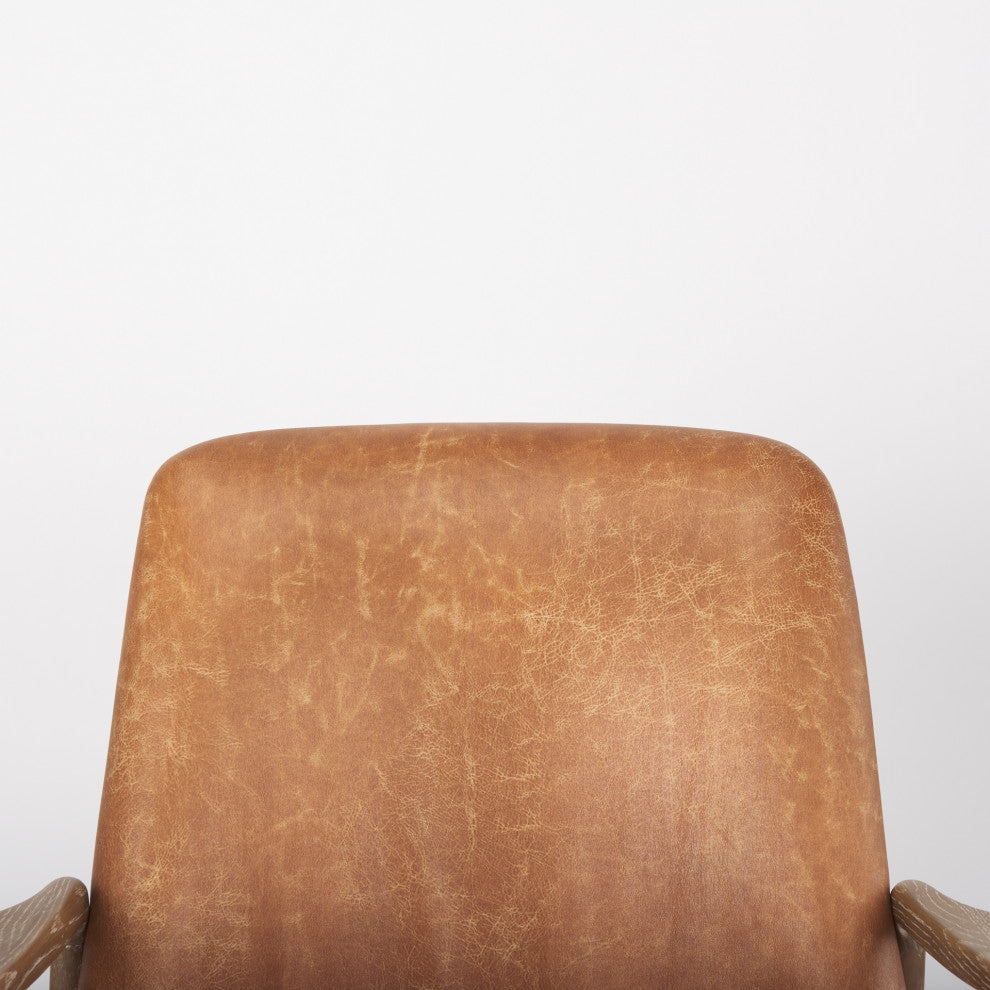 Westan Cognac Faux Leather w/ Medium Brown Solid Wood Accent Chair