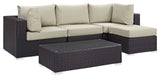 Convene 5 Piece Outdoor Patio Sectional Set, Espresso Beige