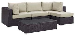 Convene 5 Piece Outdoor Patio Sectional Set, Espresso Beige