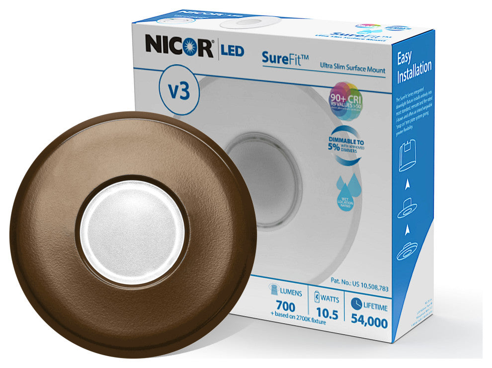 SureFit(v3) LED Flush Mount Ceiling Light, 5000K with Round Bronze Trim
