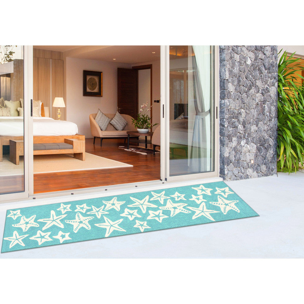 Capri Starfish Indoor/Outdoor Rug, Aqua, 2'x5'
