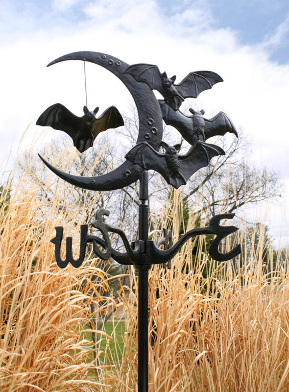 Bat And Moon Garden Weathervane, Black