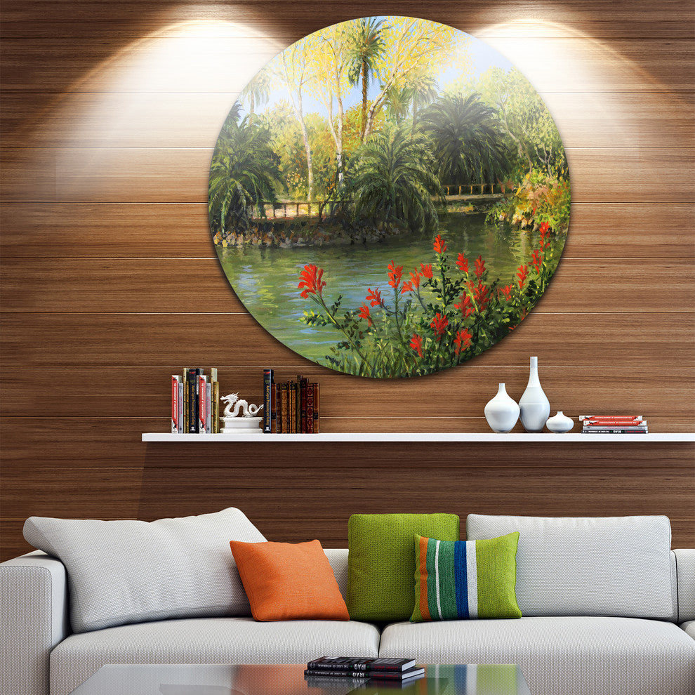 Garden Of Eden, Landscape Large Disc Metal Wall Art, 38"