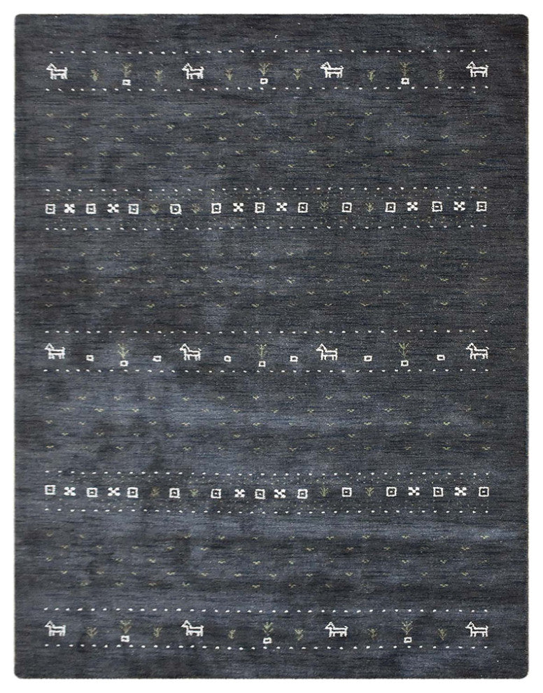 Hand Knotted Loom Wool Area Rug Contemporary Charcoal L00585, [Rectangle] 6'x9'
